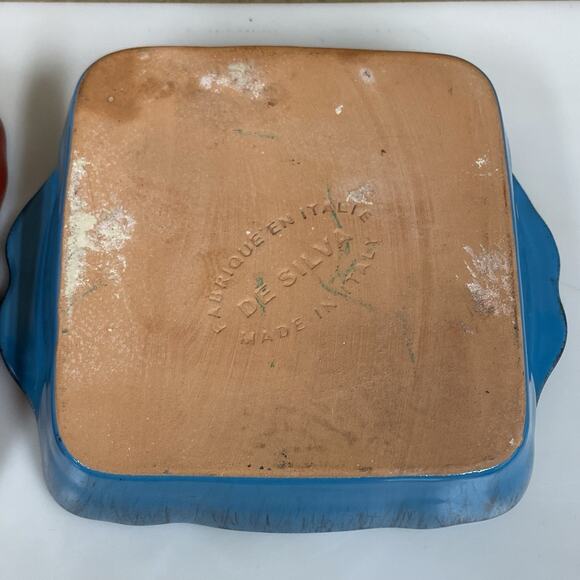 2 De Silva Baking Casserole Square Dishes Blue & Red 6x6 Italy - Picture 10 of 12